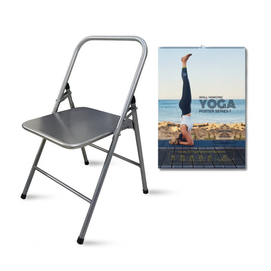 California Wellness Products Iyengar Yoga Chair | Backless Yoga Chair for Holding, Alignment, Flexibility | Capacity: 100kg (Yoga Chair + Poster)