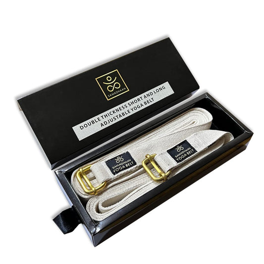 Samadhaan Yoga Strap with Durable Sliding Brass Buckle | Strong & Secure Cotton Yoga Strap | Double Thickness Adjustable Yoga Belt for Daily Stretching, Yoga, Pilates & Fitness (Pack of 2 with BOX)