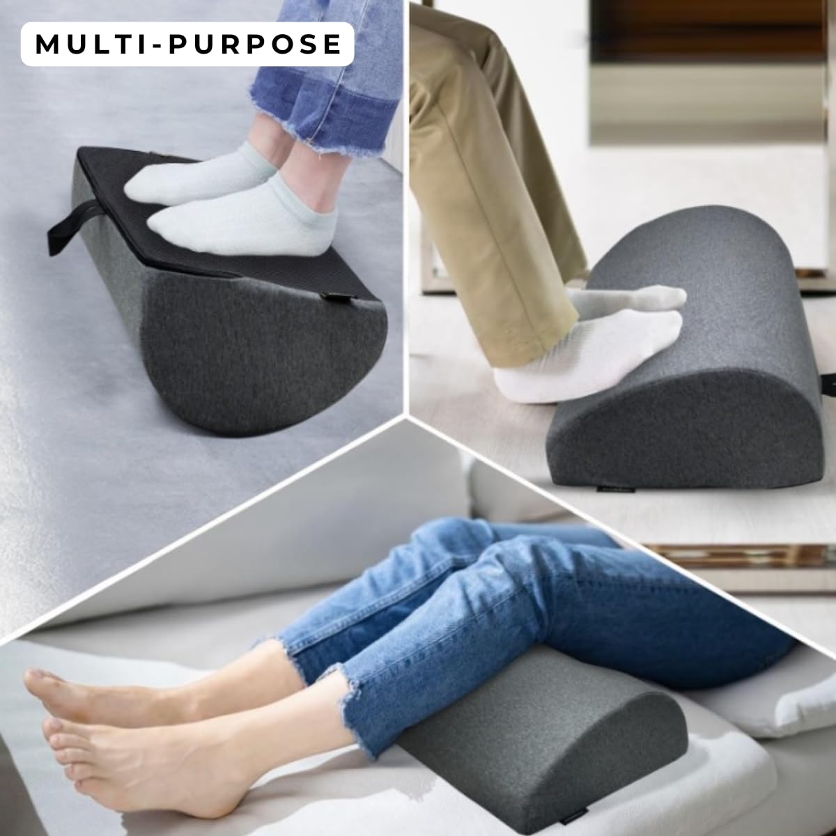 Samadhaan Foot Rest for Office Chair | Foot Stool for Sofa | Ergonomic Foot Rest under Table/Desk | Leg Resting Stool | Removable Cover | Grey