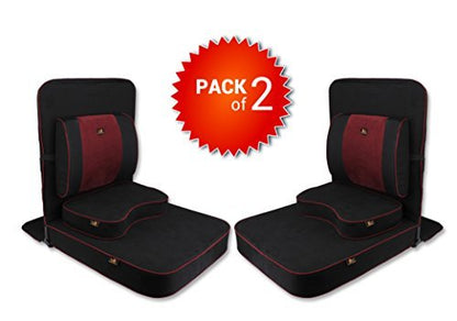Meditation and Yoga Chair with Back Support and Meditation Block (Black, Pack of 2)