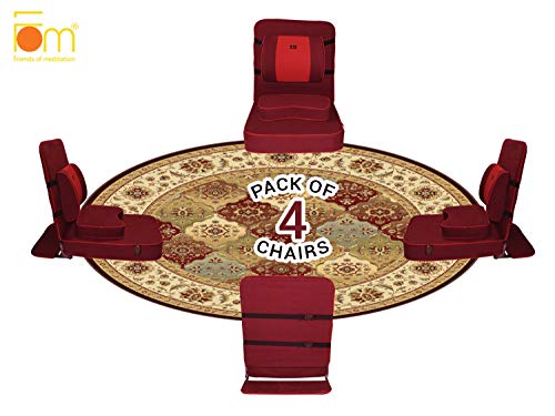 Meditation and Yoga Chair with Back Support and Meditation Block (Maroon, Pack of 4)