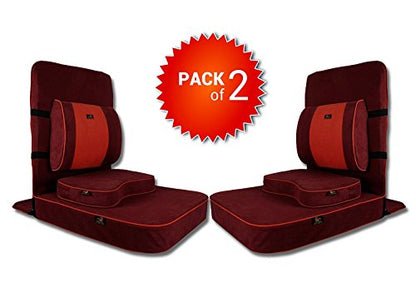 Meditation and Yoga Chair with Back Support and Meditation Block (Maroon, Pack of 2)