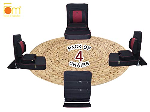 Meditation and Yoga Chair with Back Support and Meditation Block (Black, Pack of 4)