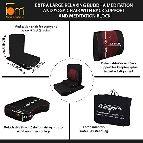 Meditation and Yoga Chair with Back Support and Meditation Block (Black, Pack of 4)