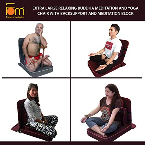 Meditation and Yoga Chair with Back Support and Meditation Block (Black, Pack of 2)