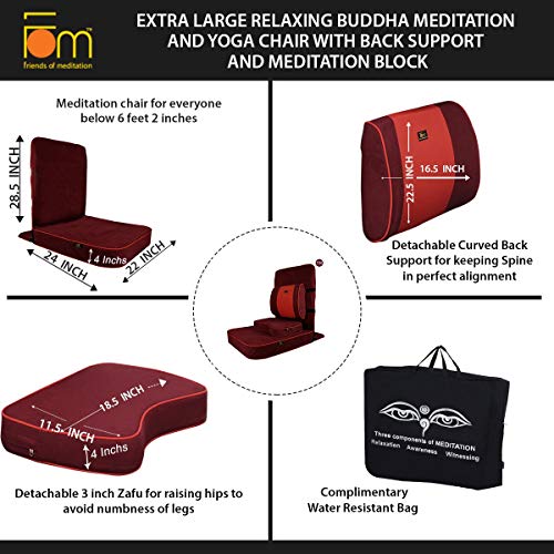 Meditation and Yoga Chair with Back Support and Meditation Block (Maroon, Pack of 4)