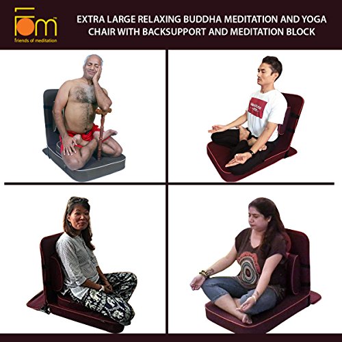 Meditation and Yoga Chair with Back Support and Meditation Block (Maroon, Pack of 2)