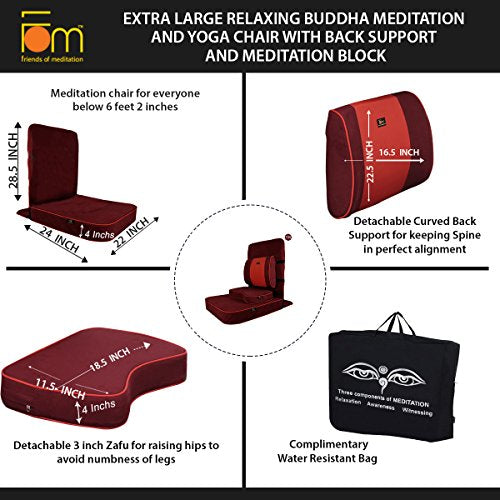 Meditation and Yoga Chair with Back Support and Meditation Block (Maroon, Pack of 2)