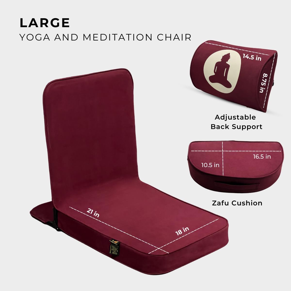 Friends Of Meditation Relaxing Buddha Meditation Chair | Detachable Rectangular Back Support & Zafu Cushion | Portable Folding Chair | Floor Chair with Back Support | Yoga Chairs for Adults | Black