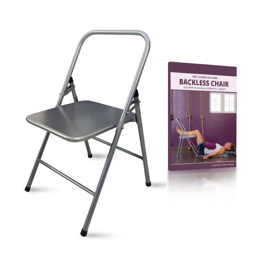 Iyengar Yoga Chair | Backless Yoga Chair For Holding, Alignment, Flexibility | Capacity: 100Kg | Includes Yoga Book (112 Ways Of Using The Chair) (Silver)