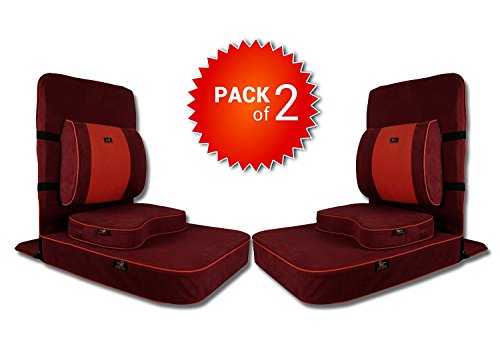 Friends of Meditation Extra Large Relaxing Meditation and Yoga Chair with Back Support and Meditation Block (Maroon, Pack of 2)