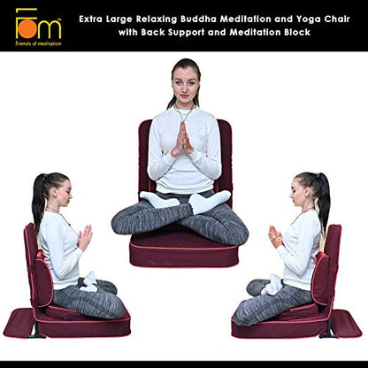 Friends of Meditation Extra Large Relaxing Meditation and Yoga Chair with Back Support and Meditation Block (Black, Pack of 4)