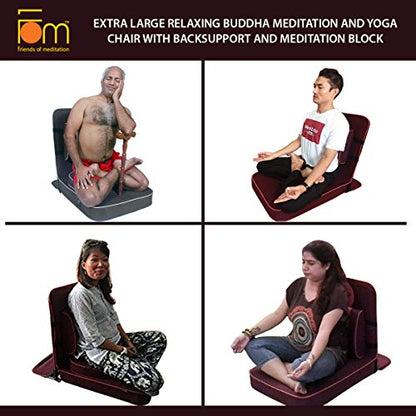 Friends of Meditation Extra Large Relaxing Meditation and Yoga Chair with Back Support and Meditation Block (Maroon, Pack of 2)